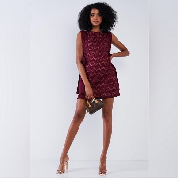 Sugarlips Dresses & Skirts - Wine Crochet Sleeveless Lined Mini Dress W/ Ribbon Draw String Tie